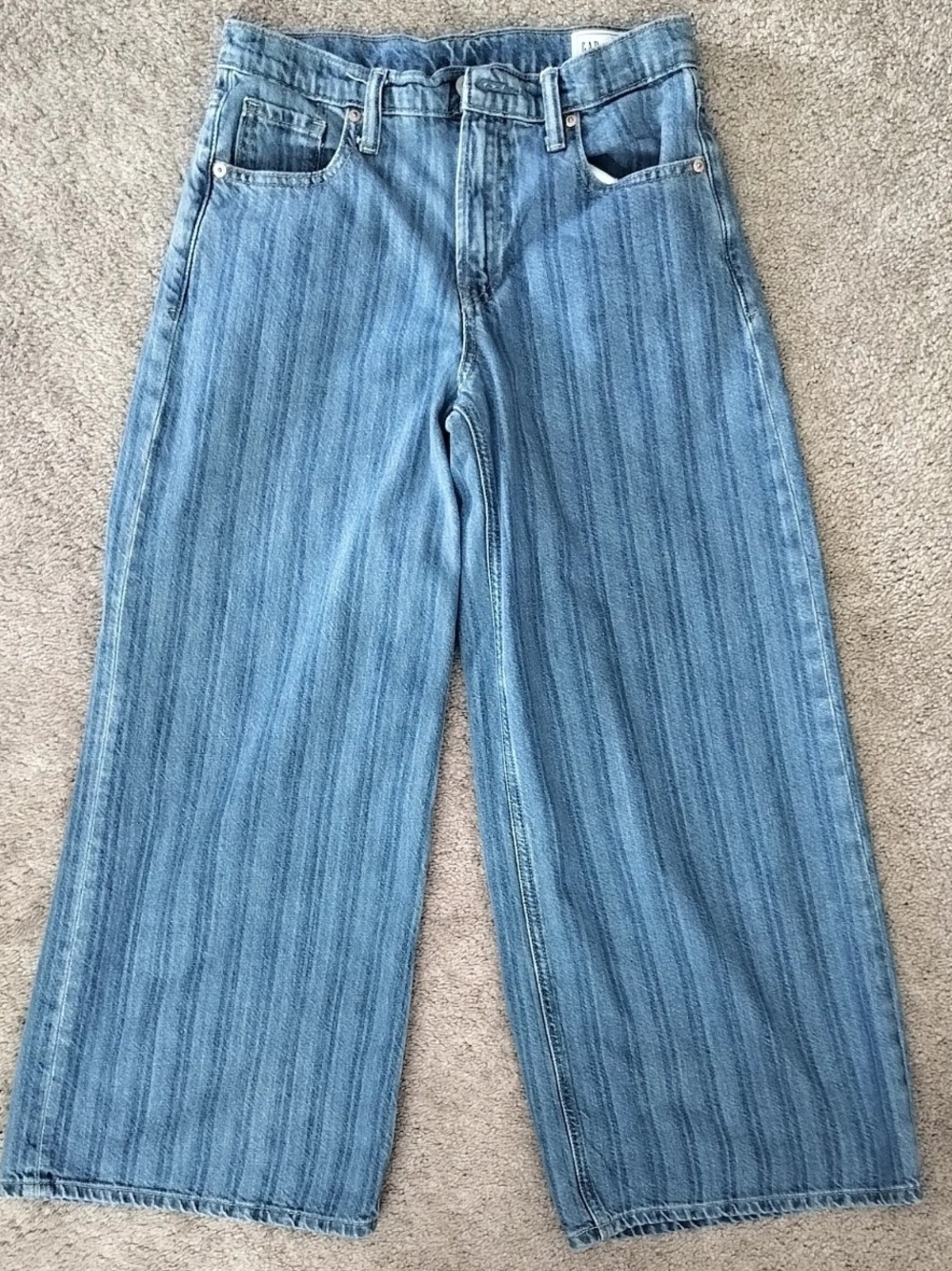 GAP Womens 25 Petite Baggy Mid Rise Jeans Indigo Stripe Wide Leg